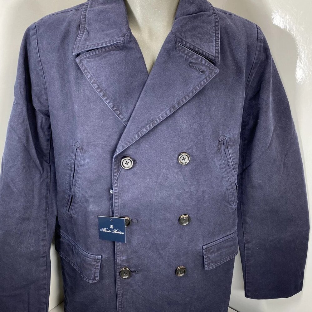 Brooks Brothers Men’s Indigo Peacoat Jacket – Navy Blue Cotton Canvas – Size L